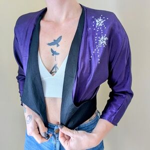 Huar Hwa Vintage 80s Purple Satin Cardigan